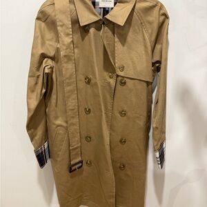 COURT & ROWE Tan Trench Jacket with Plaid Lining